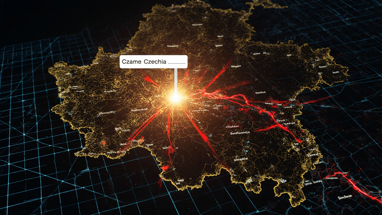 Digitální mapa Česka s označenými pozemky a varovnými čarami.
